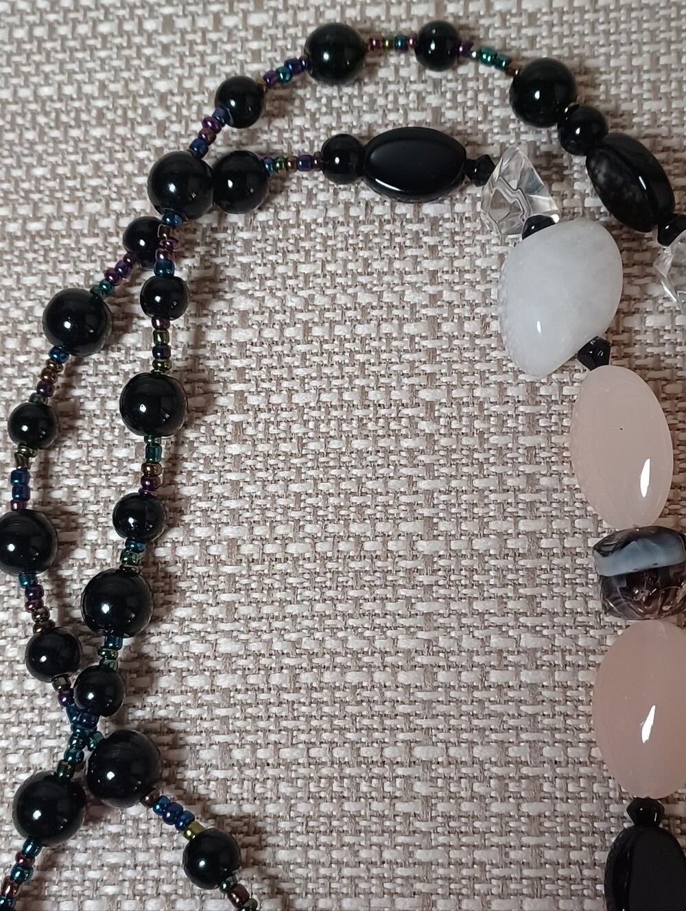 Artisan Lariat Black Onyx, Rose Quartz, & Banded Agate Bohemian Y-Necklace 🖤💫 - Picture 7 of 10